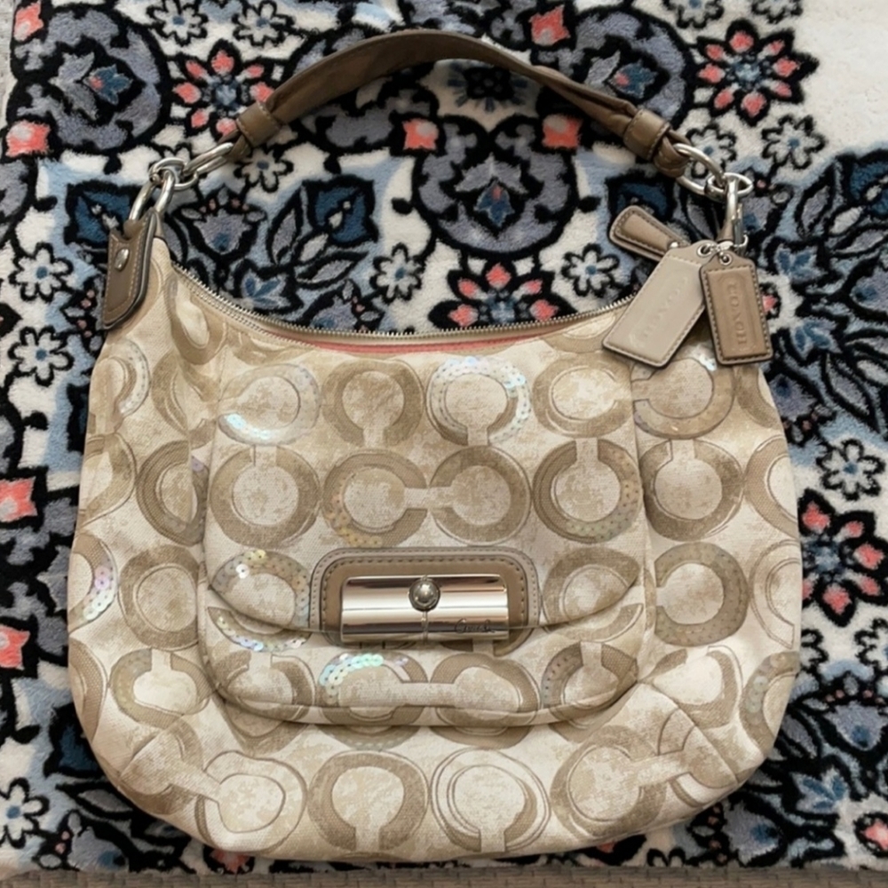 Coach beige and sequin purse